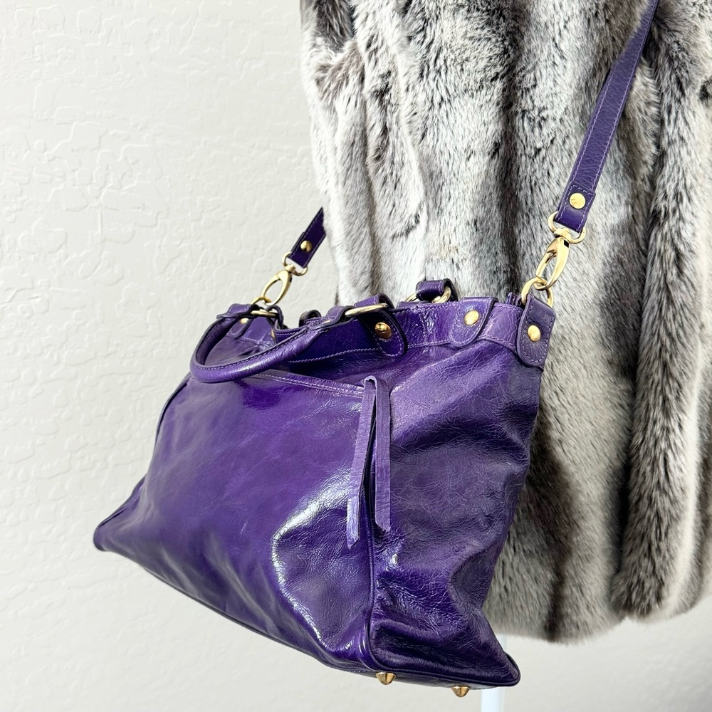 Maurizio Taiuti Genuine Leather Purple Satchel Crossbody Bag - Picture 13 of 14